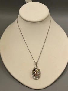 925 Sterling Silver 16” Chain With Our Lady Of Guadalupe Silver Pendant W Bling - Picture 1 of 10