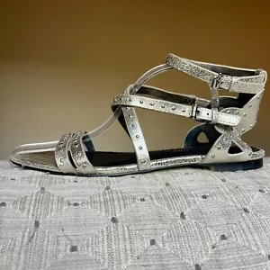 Rebecca Minkoff Maiara Metallic Gold Leather Gladiator Strappy Stud Sandal 8 M - Picture 1 of 15