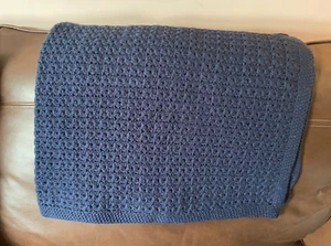 Crochet Baby Blanket Throw Lap Afghan Blanket Navy Blue - Handmade - 38" x 35" - Picture 1 of 10