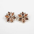 Vintage Clip On Earrings 1990s Amber Brown Tone Star Flower Gold Tone Retro 90s