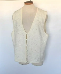 Chaleco para mujer Hasting & Smith mezcla lana de cordero con cuentas blanco con botones talla L - Imagen 1 de 9