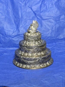 Vintage Schmuck Schmuckschatulle Hochzeitstorte Tauben 70er Jahre versilbert 5"  - Bild 1 von 7