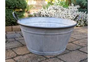 Grande vasca di metallo da giardino/padella fioriera decorativa giardino zinco vaso - Foto 1 di 2