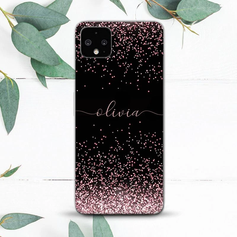 Custom Name Rose Gold Glitter Sequin Case For Google Pixel 2 3 4 4a 5 6 7 8 XL - Image 1 of 1