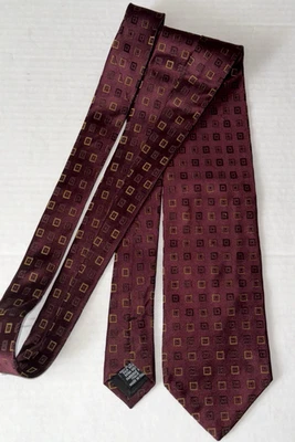 Corbata Hugo Boss 100% Seda Borgoña Patrón Geométrico 58" X 3.5" Hecha en Italia Foto 1 de 4