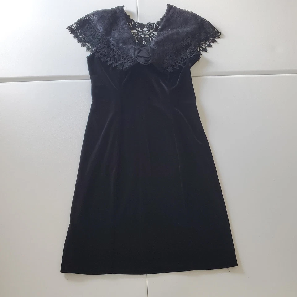 90s Y2K Gothic. Whimsigoth Dress Womens Medium Velvet Lace Collar Vintage Vamp - Image 1 of 4