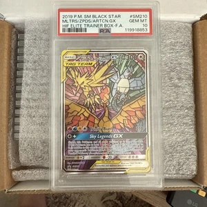PSA 10 Moltres Zapdos Articuno GX SM210 Alt Art Promo Tag Team Pokemon Card - Picture 1 of 2