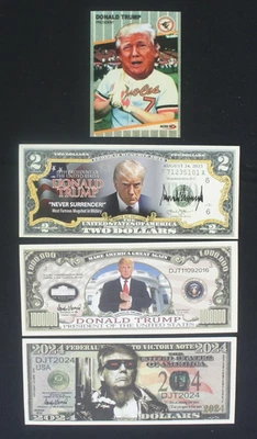 DONALD TRUMP - 1989 Fleer Style Billy Ripken FF ACEO Baseball Card Plus 3 Bills - Image 1 of 4
