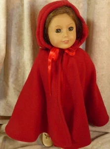 Doll Clothes Made 2 Fit American Girl 18" inch Long Cape  Red Fleece With Hood - Picture 1 of 2