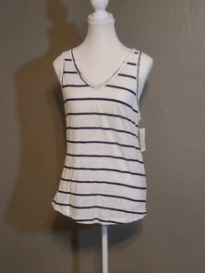 Maduson Jules Wonens Mediim Striped Sleeveless Top - White and Black Vneck NWT - Picture 1 of 10