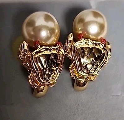 HUTTON WILKINSON PEARL & CRAB GOLDTONE PIERCED EARRINGS 34MM X 18MM  - Image 1 of 4