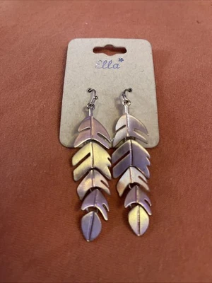 Feather Earrings Dangling Drop Dangle In Rose Gold Tone By Ella - Image 1 of 4