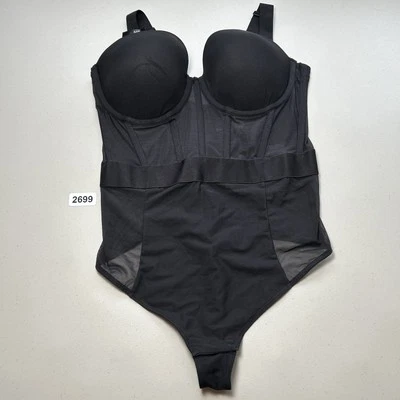 Dkny Sheers Mesh Panel Thong Bodysuit Black 34C - Image 1 of 4