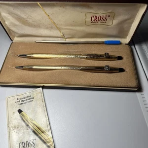 Vintage 1982 Cross Ballpoint Pen Set 1/20 10kt Gold Filled USA w/ Case - Picture 1 of 6
