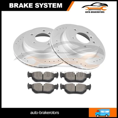 For BMW 325xi 328xi X1 328i Rear Drill 2 Brake Rotors w/ 4 Ceramic Pads - Image 1 of 4