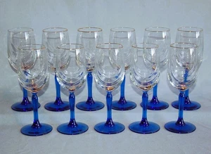 11-pc Lenox Cobalt BLUE STEM Wine Glass Goblets 8” Swag Drape Gold Rim 8 oz, vtg - Picture 1 of 9