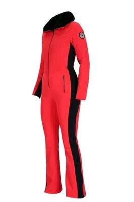 Obermeyer Katze Suit Ski Jumpsuit Red and Black Faux Fur Collar 6 Long - Image 1 of 4