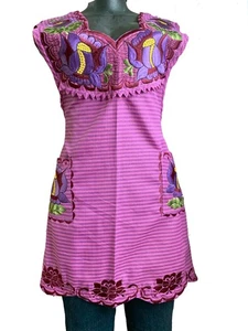 Woman Large Dressy Protective Apron Purple Floral Embroidery Mexican Mandil - Picture 1 of 8