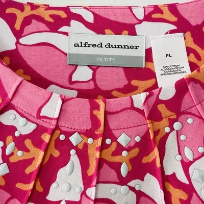 Camisa Top Alfred Dunner Mujer Talla PL Pequeña Grande Coral Arrecife Tachonado Cuello Línea Foto 1 de 4