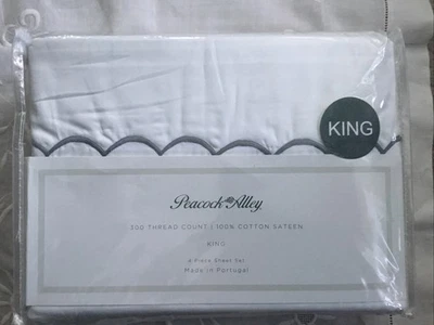 Peacock Alley 300TC 100% Algodón Satén Sábanas King Blanco Bordado, Portugal Foto 1 de 4