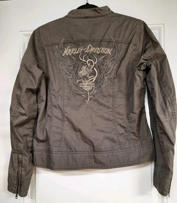 Chaqueta de lona bordada con cremallera completa Harley Davidson para mujer talla M  Foto 1 de 4