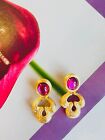 Givenchy Vintage 1980S Purple Gripoix Amethyst Floral Drop Pierce Earrings Gold