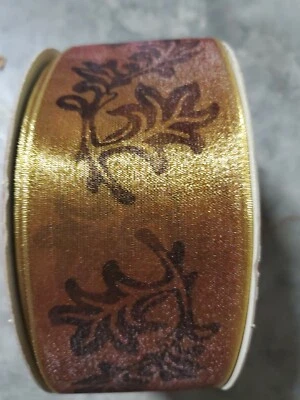 Kirkland Wire Edged Christmas gold/black ribbon 50 yds x 2.5 in - Image 1 of 3