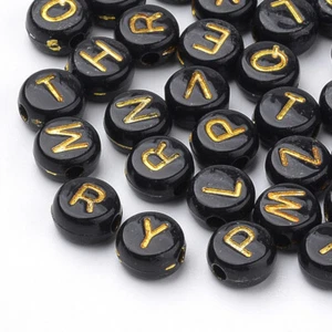 50 Letter Beads Alphabet Beads Black Bulk Beads Wholesale 7mm Flat Assorted Lot - Picture 1 of 1