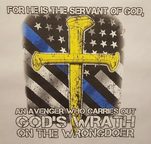 CHRISTIAN OUTFITTERS GOD'S WRATH ON WRONGDOER POLICE BACK THE BLUE SHIRT - Picture 1 of 3