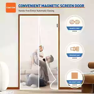 MAGZO Magnetic Screen Door Fit Door Size 32 x 80 Inch, Screen Size 34 x 81 - Picture 1 of 7