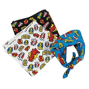 Superhero Bandana Super Hero Bandanna Headscarf Pow Bam Smash Bandanas Pack of 3 - Picture 1 of 3