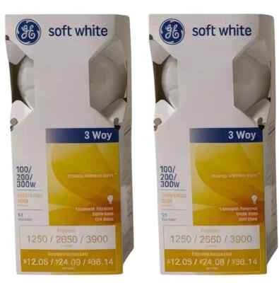 2- GE Soft White 100/200/300 Watt 3 Way E39 Mogul Base PS25 Light Bulbs - Image 1 of 4
