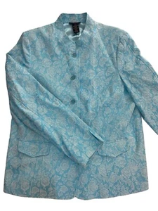 Neu mit Etikett Dialogue Damen Blazer blau Blumen Jacquard Rosen Spitze Stickerei Größe L - Bild 1 von 7