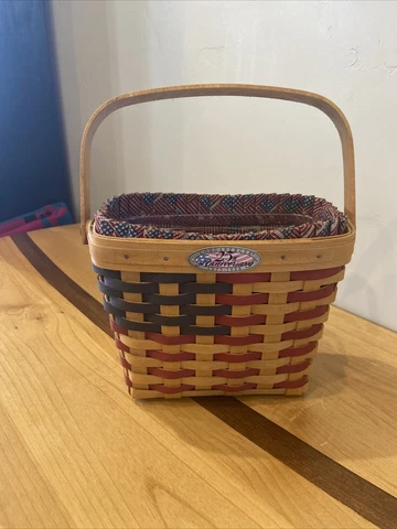 Longaberger 1998 Collectors Club 25th Anniversary Flag Basket, Liner, Protector Cover