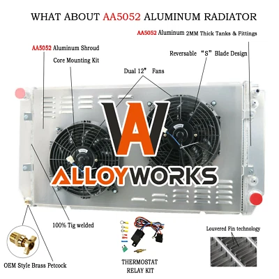 3 Rows Radiator+Shroud Fan For 1994-2000 CHEVY GMC C/K 1500 2500 3500 6.5L V8 - Image 1 of 4