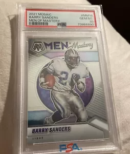 2021 MOSAIC MEN OF MASTERY PRIZM BARRY SANDERS HOF LIONS POP 1 PSA 10 - Picture 1 of 3