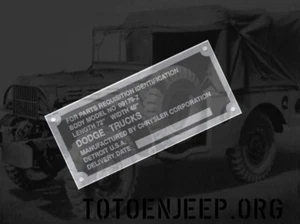 plate plaque plaquette ALU DODGE CAISSON 3/4 T WC .. jeep willys ww2 - Foto 1 di 4