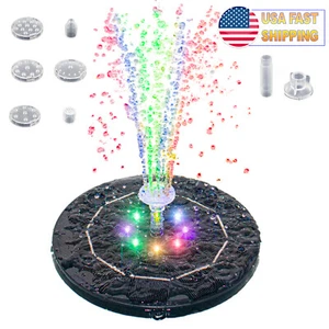 Solar Water Fountain Pump 8 LED RGB Lights Bird Bath Pond Garden Fountain Lights - Picture 1 of 7