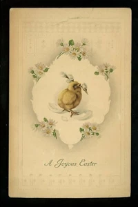 Easter Greetings postcard chick flowers embossed Vintage - Picture 1 of 2