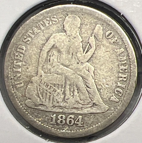 1864-S SEATED LIBERTY SILVER DIME GRADES VG+ FULL LIBERTY ACTUAL COIN #10419 Cover