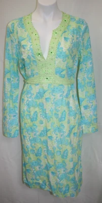 VNTG Lilly Pulitzer Masey Chillin Crab Seashell Green Blue Beaded Dress Sz M - Image 1 of 4