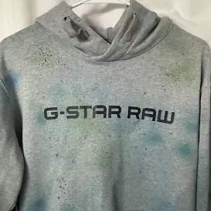 G-Star Raw Original Hoodie Gray Paint Print Pullover Logo Men’s Large - Picture 1 of 5
