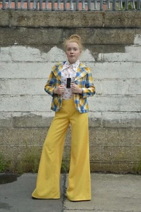 Pantaloni a percussione pantaloni estivi donna anni 70 TRUE VINTAGE ANNI 70 women's flares pants giallo - Foto 1 di 11