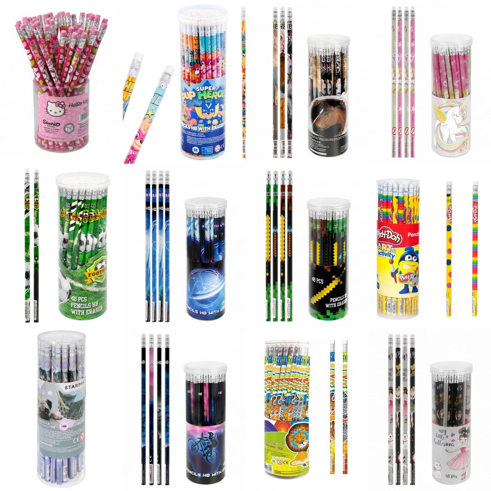 MARKENLOS Bleistifte mit Radiergummi 16 teiliges Set Mitgebsel PAW HUND KATZE Spiderman