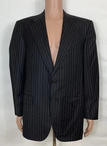 Belvest Made in Italy Super 150s Black w/ Silver/Gray Stripes Suit Coat 44 R - Picture 1 of 11