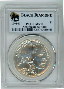 2001D BLACK DIAMOND AMERICAN BUFFALO COMMEMORATIVE $1 PCGS MS70 Cert. 34806949 - Picture 1 of 2