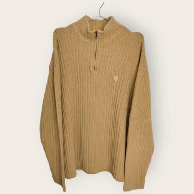 Aigle Mens Sweater Sz XL Tan Long Sleeves 1/3 Zip Ribbed Knit Gorecore Earthy - Image 1 of 4