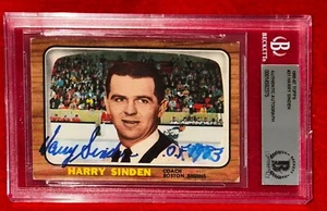 1966-67 Topps 31 Harry Sinden Signed Rookie Card BAS Auto Bruins HOF 1983 Smear - Picture 1 of 2