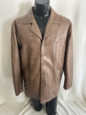 BKE 67 Jacket Men’s Medium Brown Faux Leather Button Front Jacket Nylon Lining # - Image 1 of 4