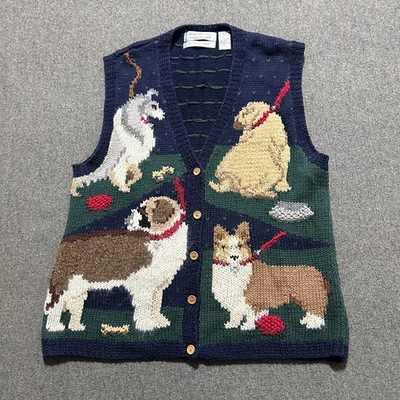 VTG Signatures Northern Isles Hand Knit Dog Sweater Vest Cardigan Womens M - Image 1 of 4